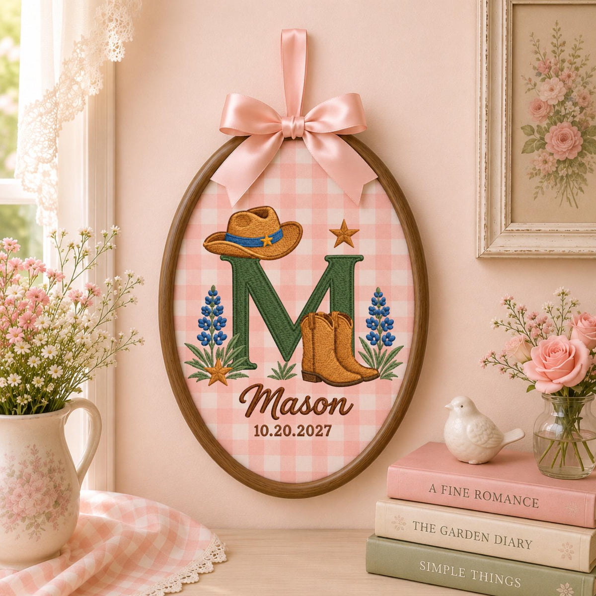 Personalized Cowboy Embroidered Ornament, Western Baby Name Sign, Monogram Nursery Decor, Cowboy Boots Baby Boy Gift, Western Keepsake