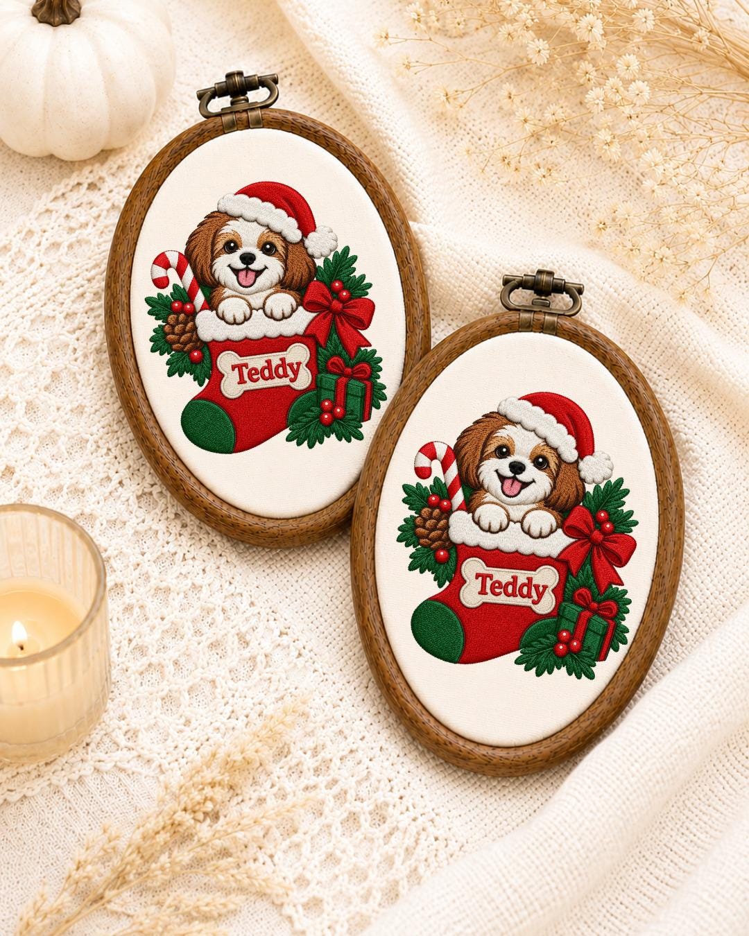 Personalized Christmas Dog Embroidered Ornament, Custom Pet Name Stocking Hoop, Dog Lover Christmas Gift, Holiday Pet Keepsake