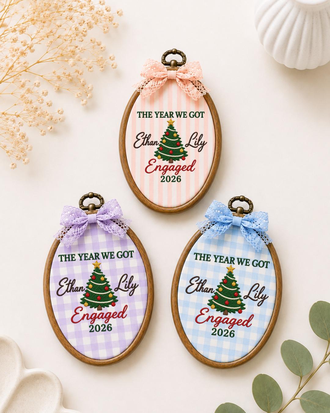 Personalized Engagement Embroidered Ornament, Custom Couple Names Christmas Hoop, The Year We Got Engaged Keepsake, Fiancé Gift