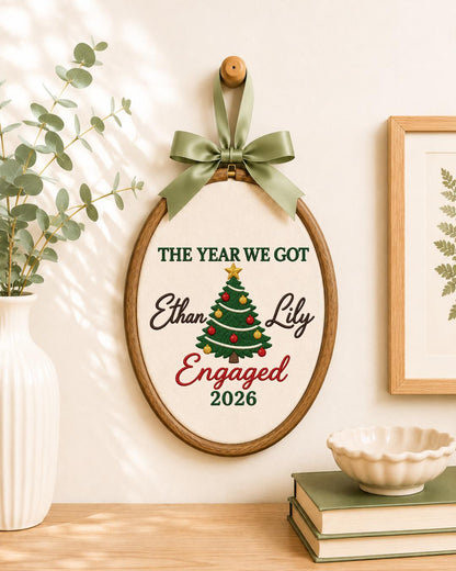 Personalized Engagement Embroidered Ornament, Custom Couple Names Christmas Hoop, The Year We Got Engaged Keepsake, Fiancé Gift