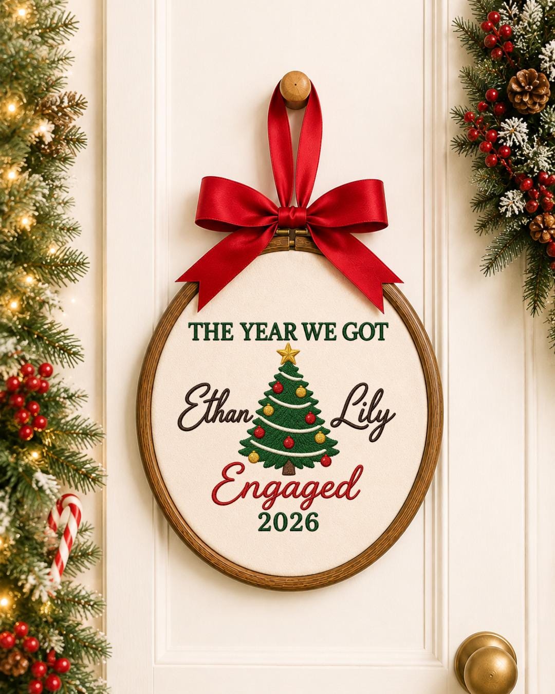 Personalized Engagement Embroidered Ornament, Custom Couple Names Christmas Hoop, The Year We Got Engaged Keepsake, Fiancé Gift