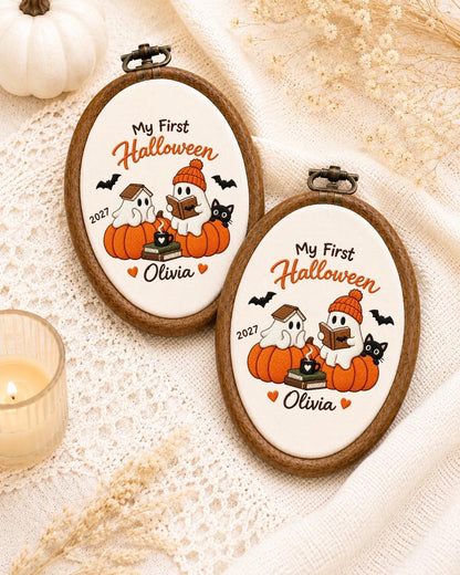 Personalized First Halloween Embroidered Ornament, Baby First Halloween Decor, Custom Name Ghost Pumpkin Keepsake, Halloween Gift 2027