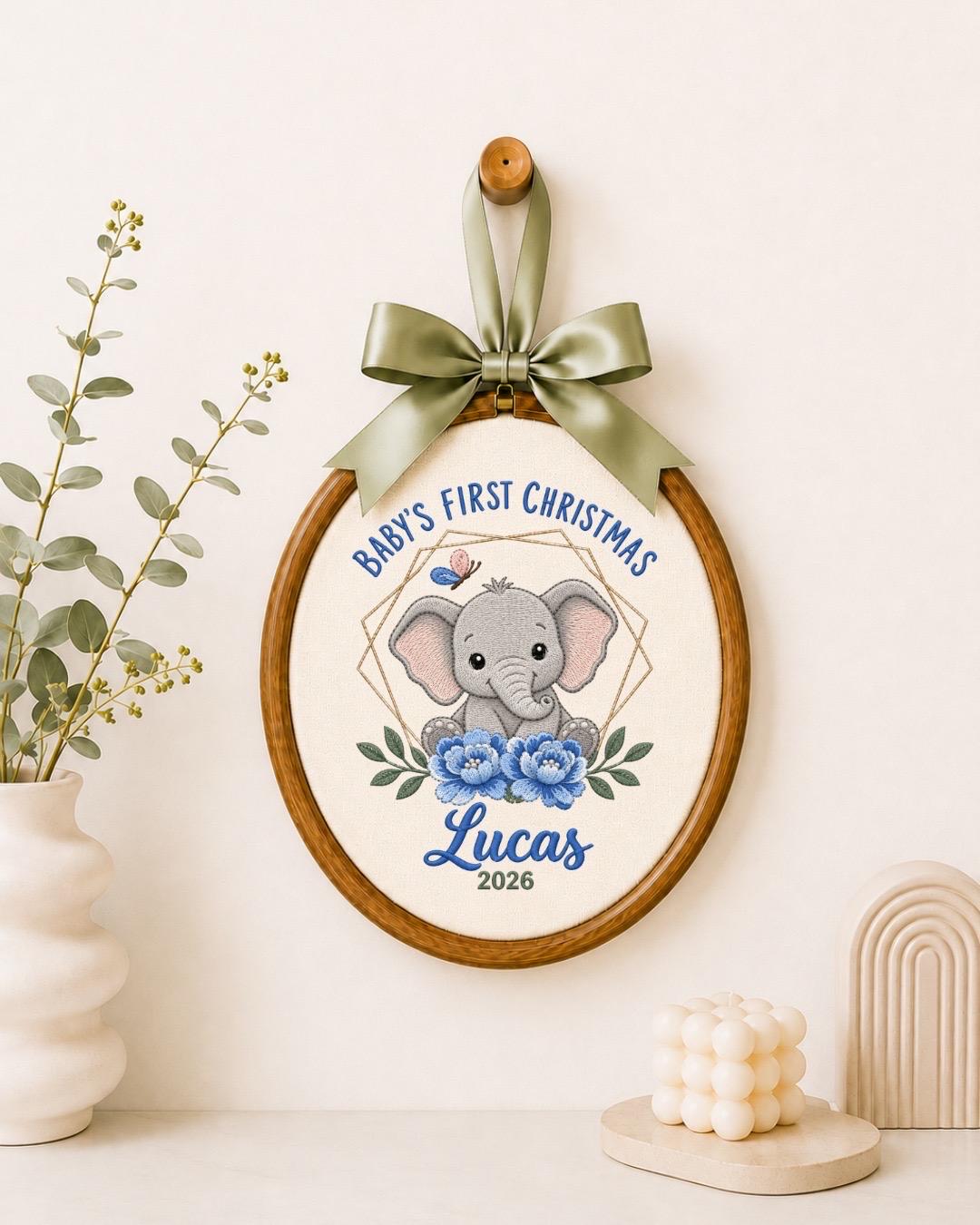 Personalized Baby First Christmas Embroidered Ornament, Elephant Baby Christmas Keepsake, Custom Name Newborn Ornament, Baby Gift 2026