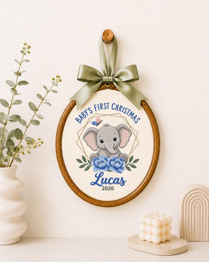 Personalized Baby First Christmas Embroidered Ornament, Elephant Baby Christmas Keepsake, Custom Name Newborn Ornament, Baby Gift 2026
