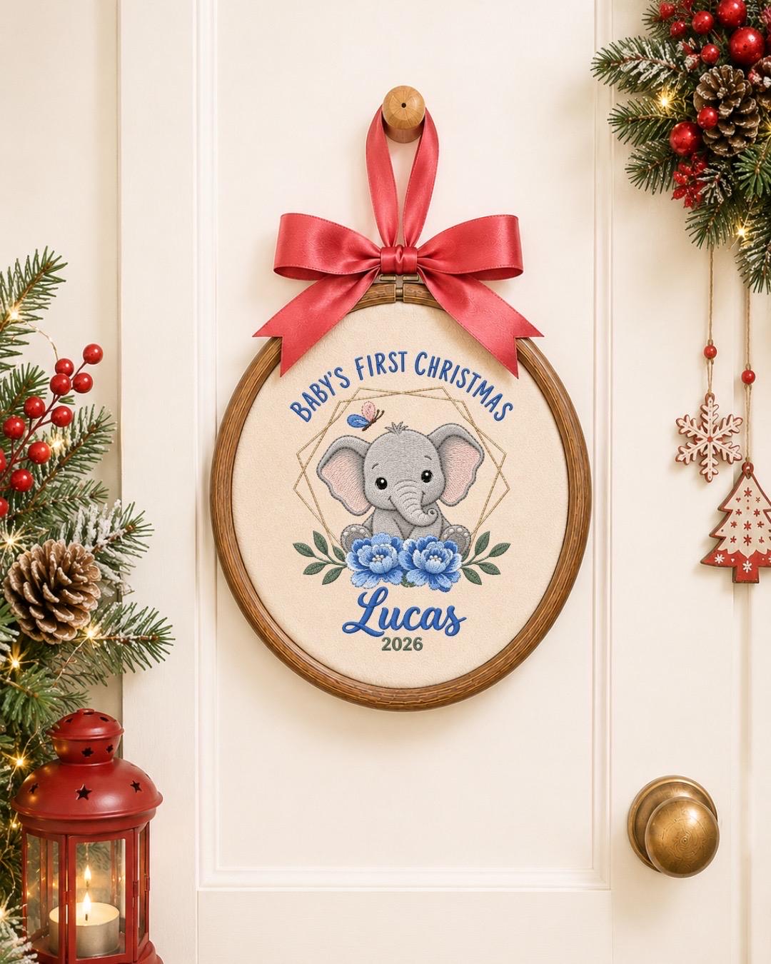Personalized Baby First Christmas Embroidered Ornament, Elephant Baby Christmas Keepsake, Custom Name Newborn Ornament, Baby Gift 2026
