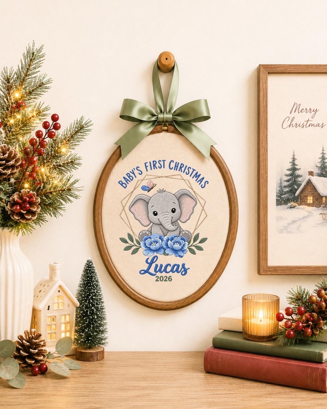 Personalized Baby First Christmas Embroidered Ornament, Elephant Baby Christmas Keepsake, Custom Name Newborn Ornament, Baby Gift 2026