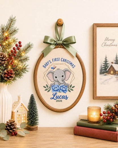 Personalized Baby First Christmas Embroidered Ornament, Elephant Baby Christmas Keepsake, Custom Name Newborn Ornament, Baby Gift 2026