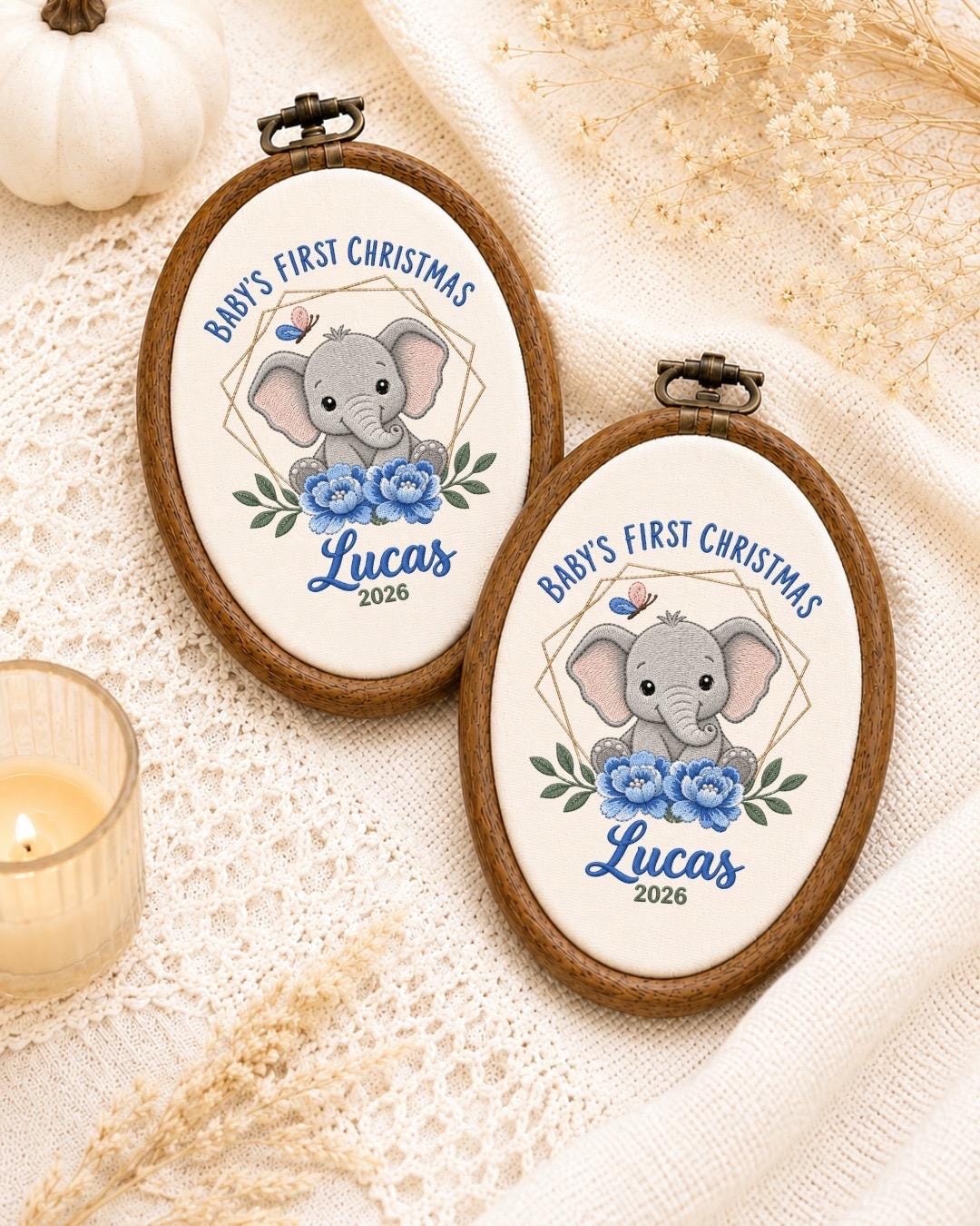 Personalized Baby First Christmas Embroidered Ornament, Elephant Baby Christmas Keepsake, Custom Name Newborn Ornament, Baby Gift 2026
