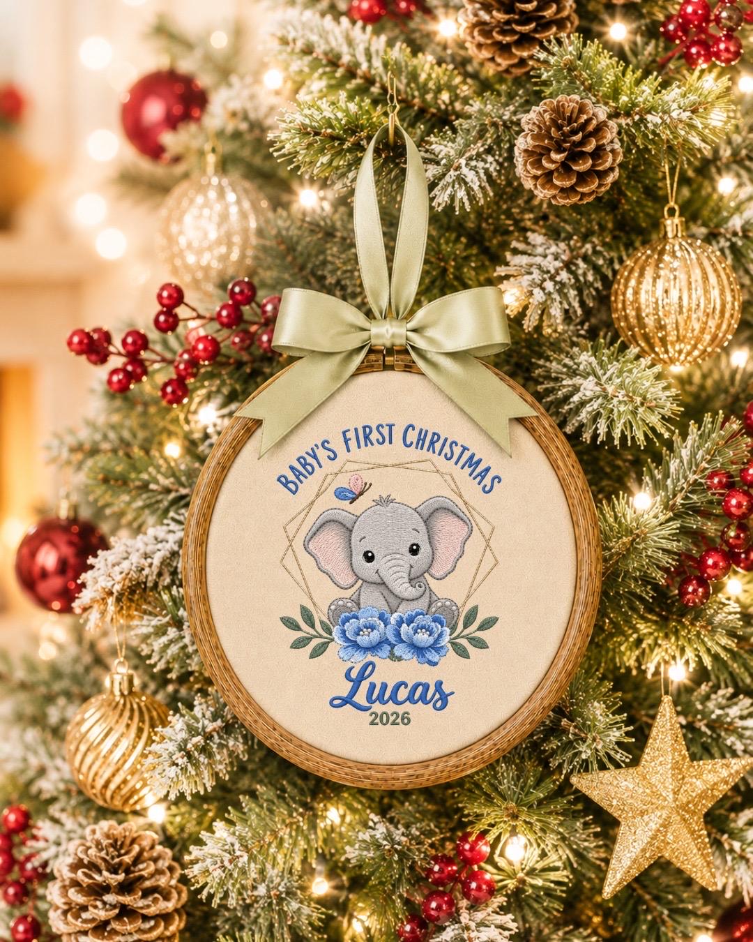 Personalized Baby First Christmas Embroidered Ornament, Elephant Baby Christmas Keepsake, Custom Name Newborn Ornament, Baby Gift 2026