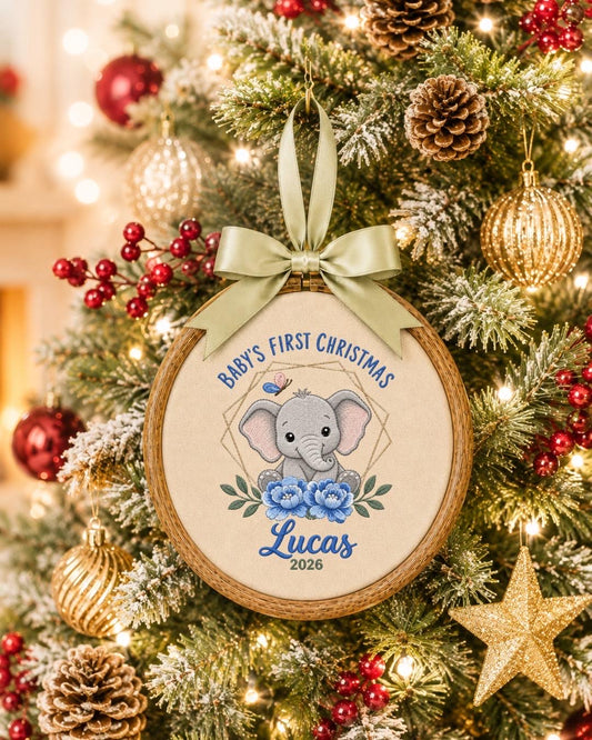 Personalized Baby First Christmas Embroidered Ornament, Elephant Baby Christmas Keepsake, Custom Name Newborn Ornament, Baby Gift 2026