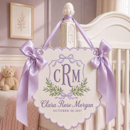Lavender embroidered personalized name and monogram banner