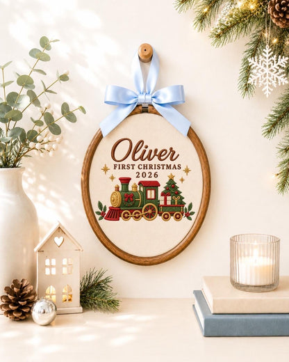 Personalized First Christmas Embroidered Ornament, Custom Baby Name Christmas Gift, Train Christmas Ornament, Baby First Christmas Keepsake