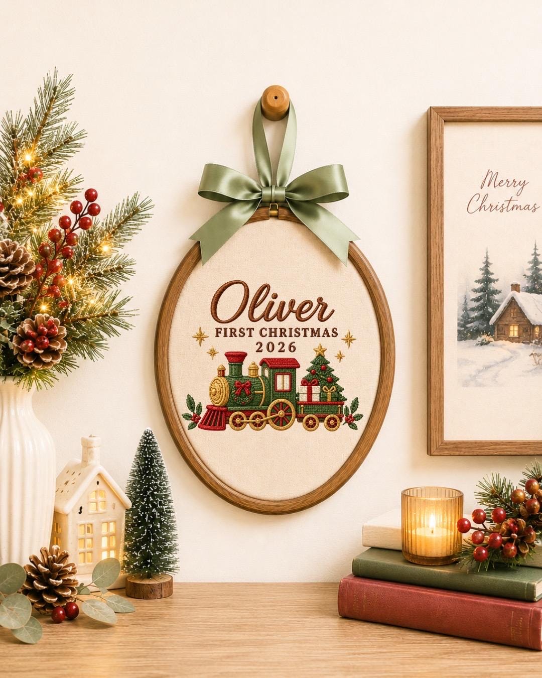 Personalized First Christmas Embroidered Ornament, Custom Baby Name Christmas Gift, Train Christmas Ornament, Baby First Christmas Keepsake