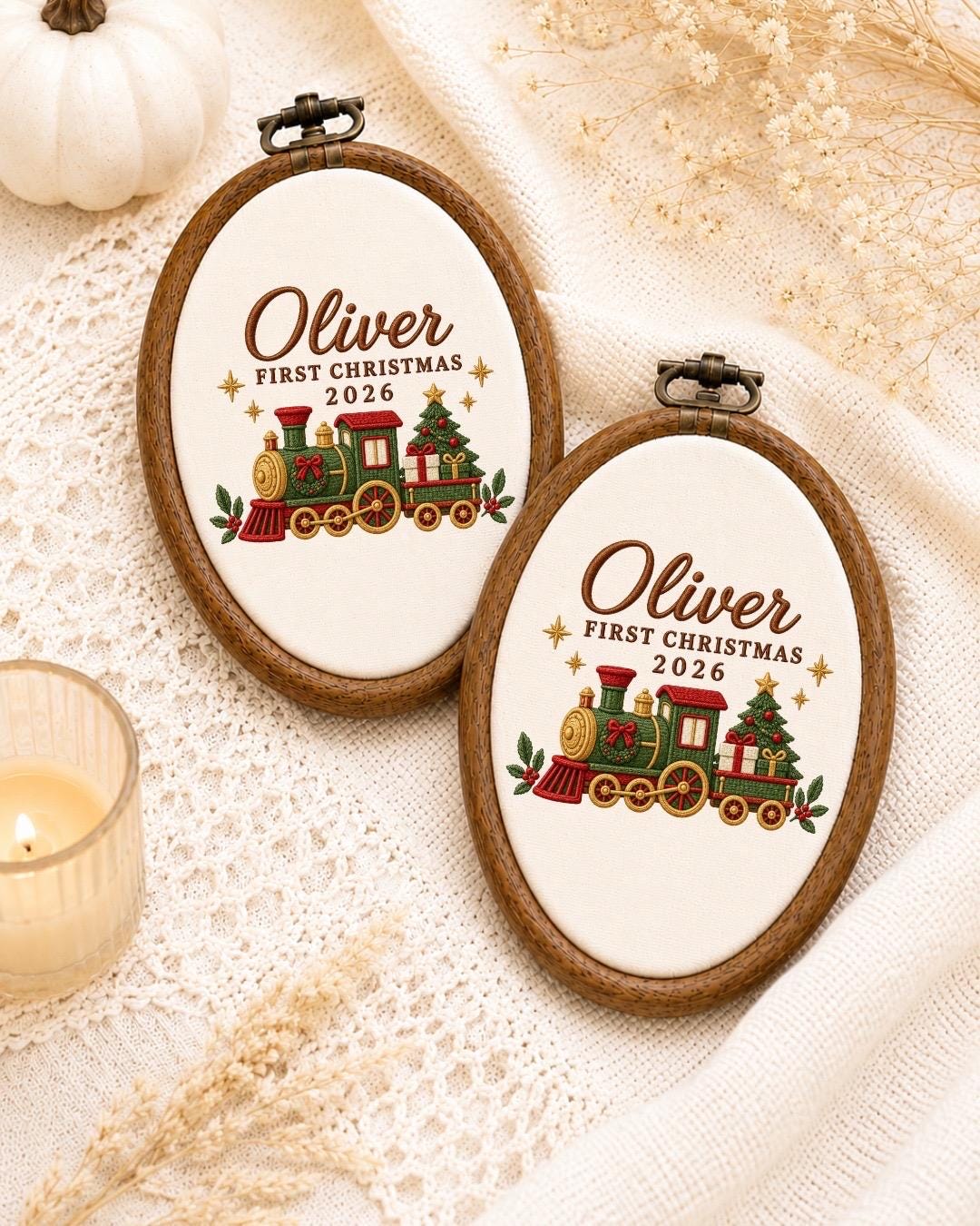 Personalized First Christmas Embroidered Ornament, Custom Baby Name Christmas Gift, Train Christmas Ornament, Baby First Christmas Keepsake