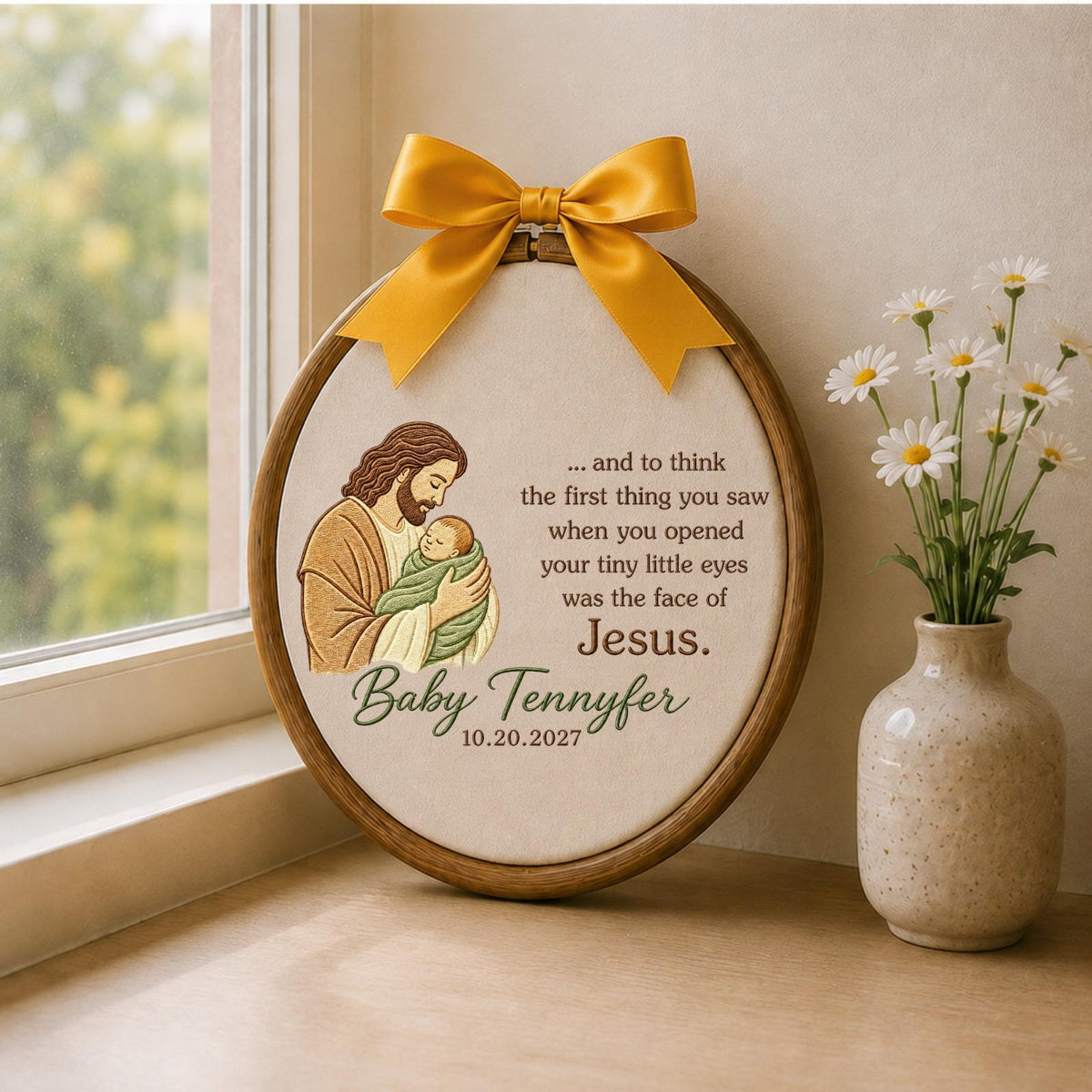 Personalized Baby Memorial Embroidered Ornament, Jesus Holding Baby Keepsake, Infant Loss Memorial Gift, Christian Sympathy Ornament