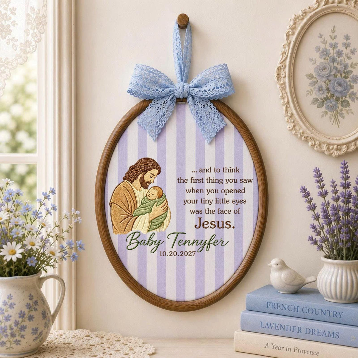 Personalized Baby Memorial Embroidered Ornament, Jesus Holding Baby Keepsake, Infant Loss Memorial Gift, Christian Sympathy Ornament