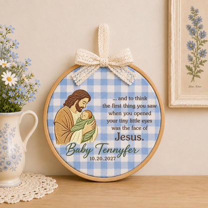 Personalized Baby Memorial Embroidered Ornament, Jesus Holding Baby Keepsake, Infant Loss Memorial Gift, Christian Sympathy Ornament
