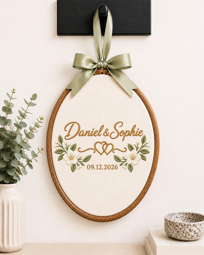 Personalized Wedding Embroidered Ornament, Custom Couple Name Hoop, Wedding Date Keepsake, Floral Anniversary Gift, Newlywed Ornament