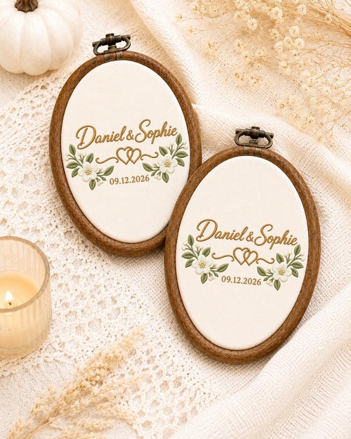 Personalized Wedding Embroidered Ornament, Custom Couple Name Hoop, Wedding Date Keepsake, Floral Anniversary Gift, Newlywed Ornament