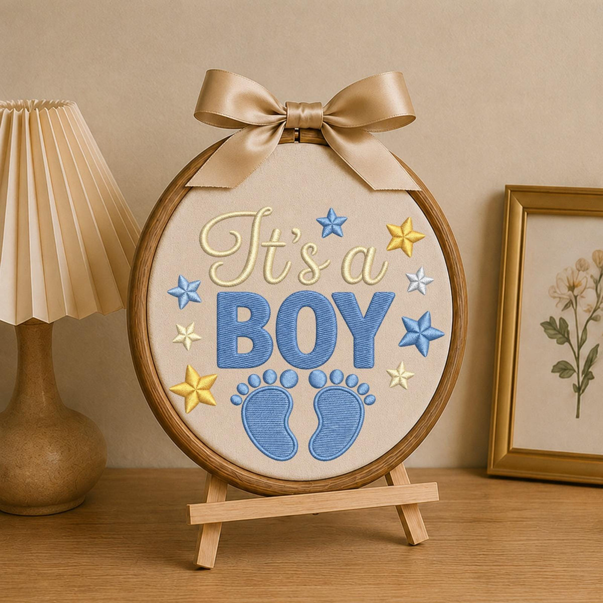 Personalized Baby Boy Embroidered Ornament, It’s a Boy Pregnancy Announcement, Baby Footprint Keepsake, Gender Reveal Gift, Newborn Decor