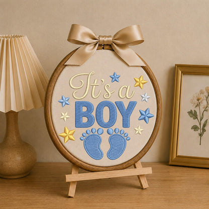 Personalized Baby Boy Embroidered Ornament, It’s a Boy Pregnancy Announcement, Baby Footprint Keepsake, Gender Reveal Gift, Newborn Decor