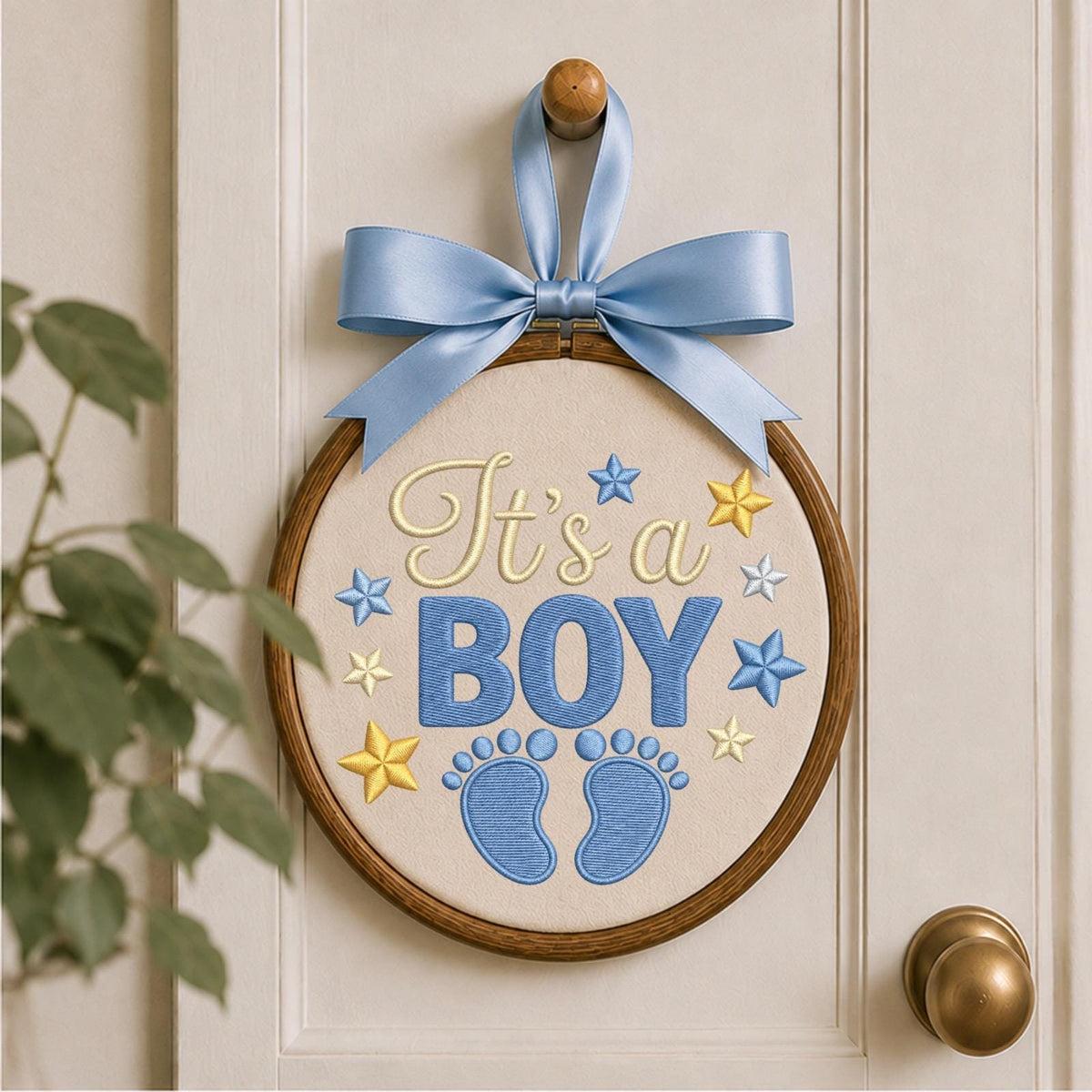 Personalized Baby Boy Embroidered Ornament, It’s a Boy Pregnancy Announcement, Baby Footprint Keepsake, Gender Reveal Gift, Newborn Decor