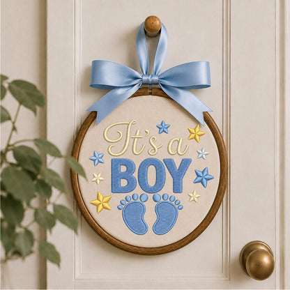 Personalized Baby Boy Embroidered Ornament, It’s a Boy Pregnancy Announcement, Baby Footprint Keepsake, Gender Reveal Gift, Newborn Decor