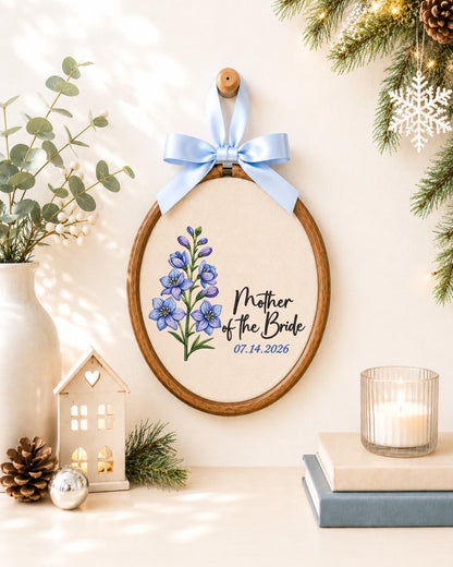 Personalized Mother of the Bride Embroidered Ornament, Custom Wedding Date Floral Keepsake, Mother of Bride Gift, Wedding Thank You Gift