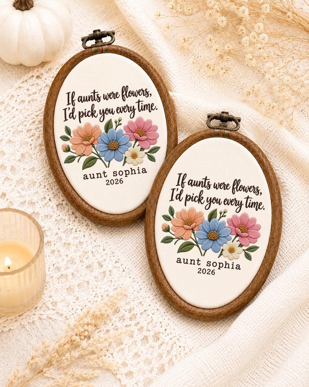 Personalized Aunt Embroidered Ornament, If Aunts Were Flowers Gift, Custom Aunt Name Floral Keepsake, Birthday Gift for Aunt
