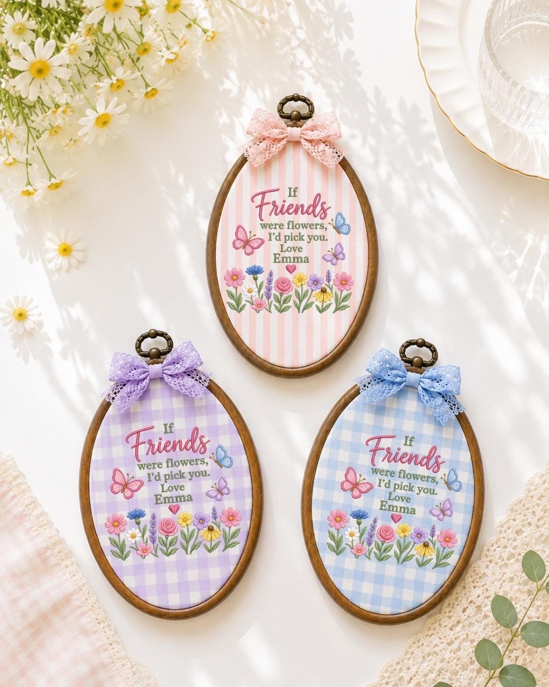 Personalized Friendship Embroidered Ornament, If Friends Were Flowers Gift, Custom Best Friend Keepsake, Floral Butterfly Friendship Gift