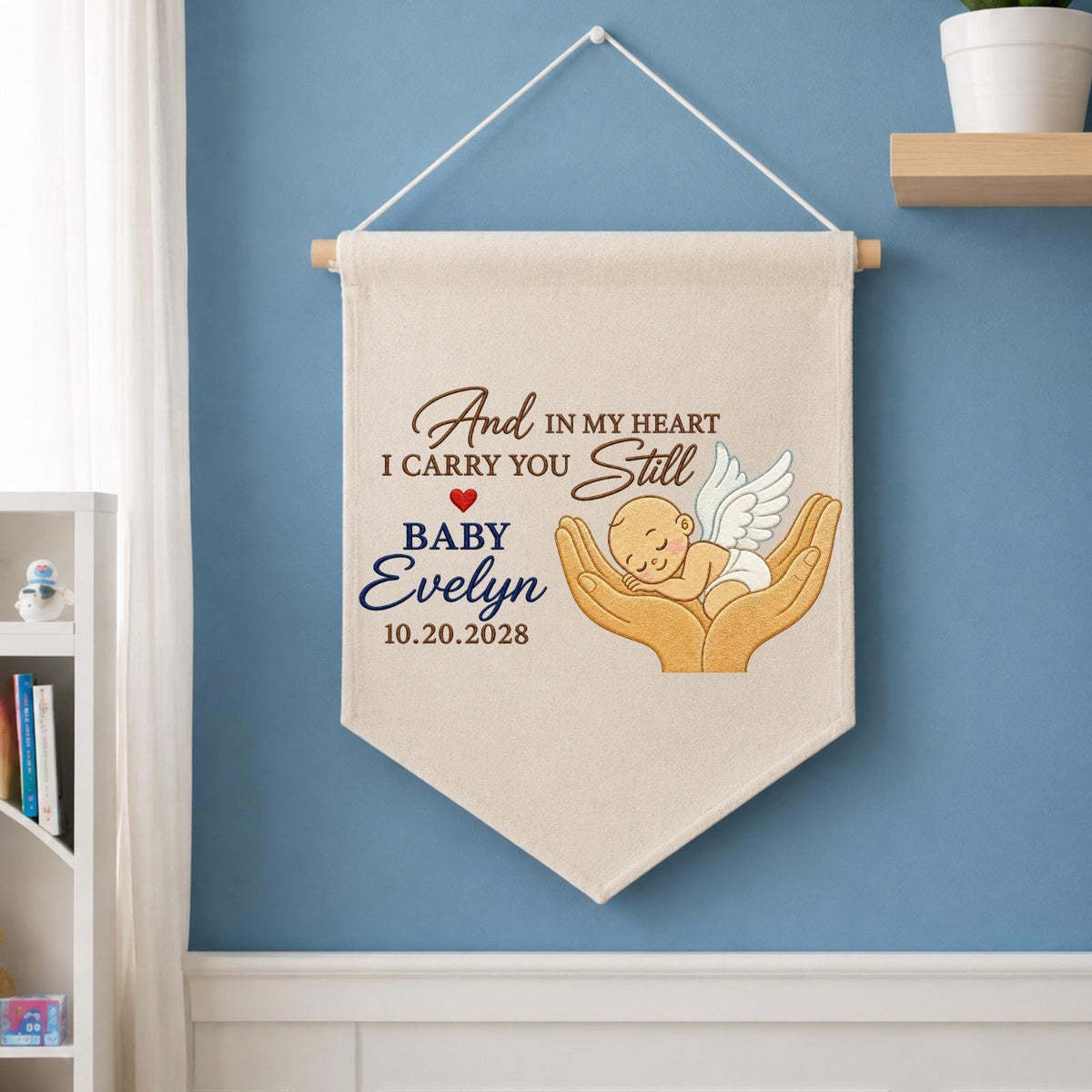 Personalized Baby Memorial Banner, Embroidered Angel Baby Keepsake, Pregnancy Loss Memorial Gift, Infant Loss Remembrance Wall Hanging
