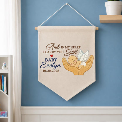 Personalized Baby Memorial Banner, Embroidered Angel Baby Keepsake, Pregnancy Loss Memorial Gift, Infant Loss Remembrance Wall Hanging
