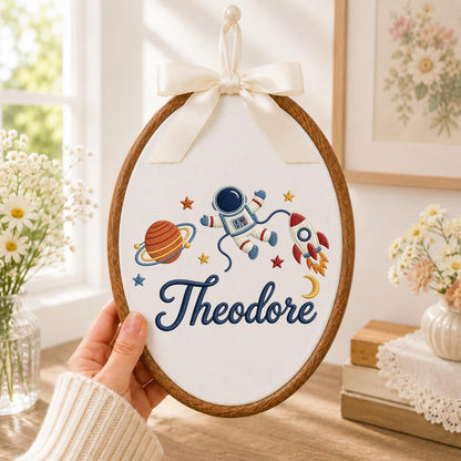 Personalized Space Astronaut Embroidered Ornament, Custom Baby Name Rocket Nursery Decor, Outer Space Boy Gift, Baby Shower Keepsake