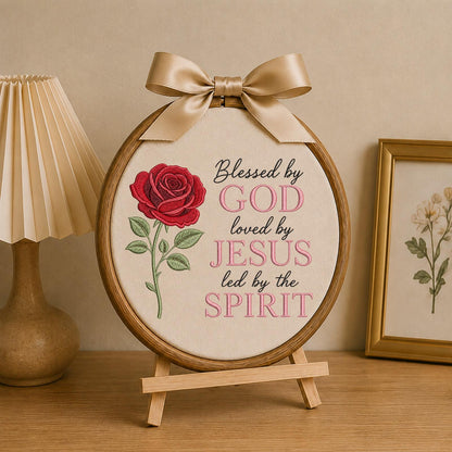 Personalized Christian Embroidered Ornament, Blessed by God Rose Ornament, Jesus Faith Keepsake, Religious Gift, Christian Home Decor