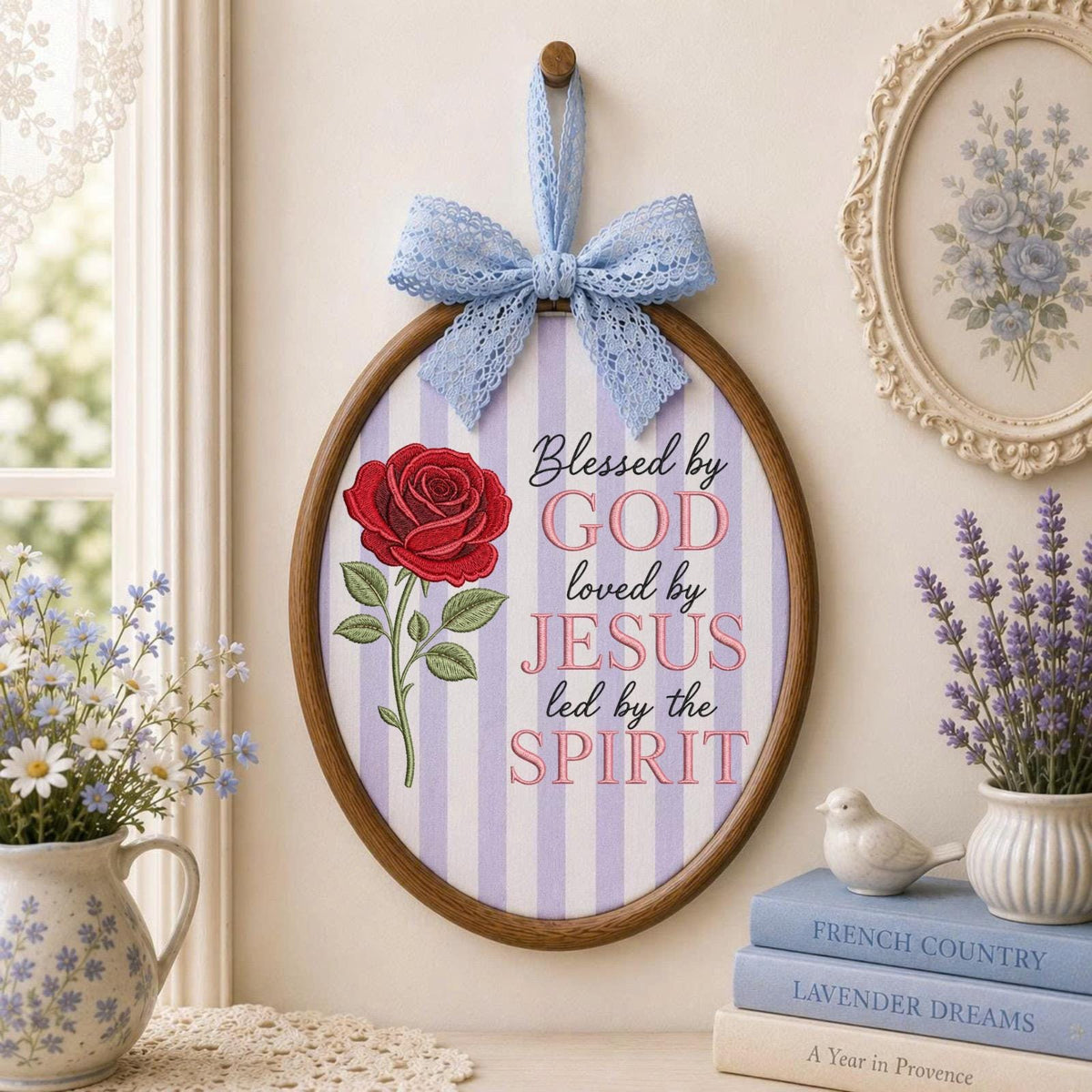 Personalized Christian Embroidered Ornament, Blessed by God Rose Ornament, Jesus Faith Keepsake, Religious Gift, Christian Home Decor
