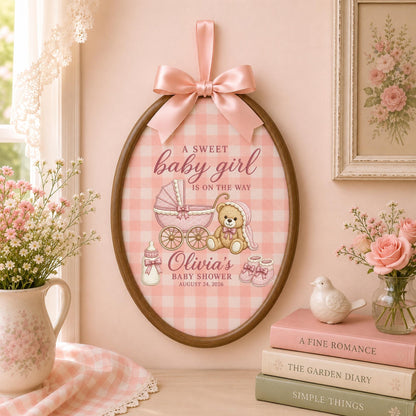 Personalized Baby Shower Embroidered Ornament, Baby Girl Announcement Keepsake, Teddy Bear Nursery Decor, New Mom Gift, Custom Baby Name