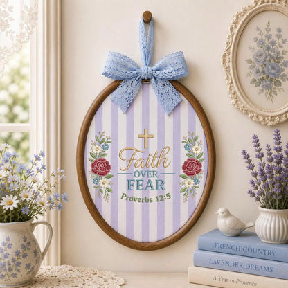 Personalized Christian Faith Embroidered Ornament, Faith Over Fear Bible Verse Decor, Floral Cross Religious Gift, Christian Keepsake