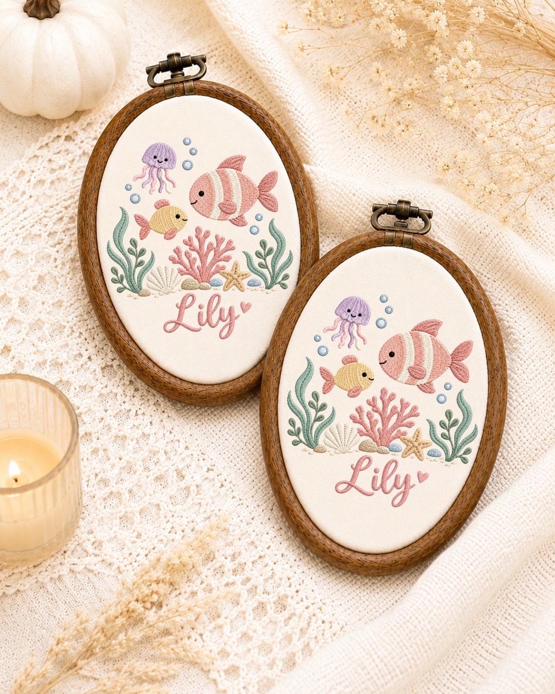 Personalized Ocean Baby Embroidered Ornament, Custom Baby Name Hoop, Under the Sea Nursery Decor, Sea Life Baby Gift, Newborn Keepsake