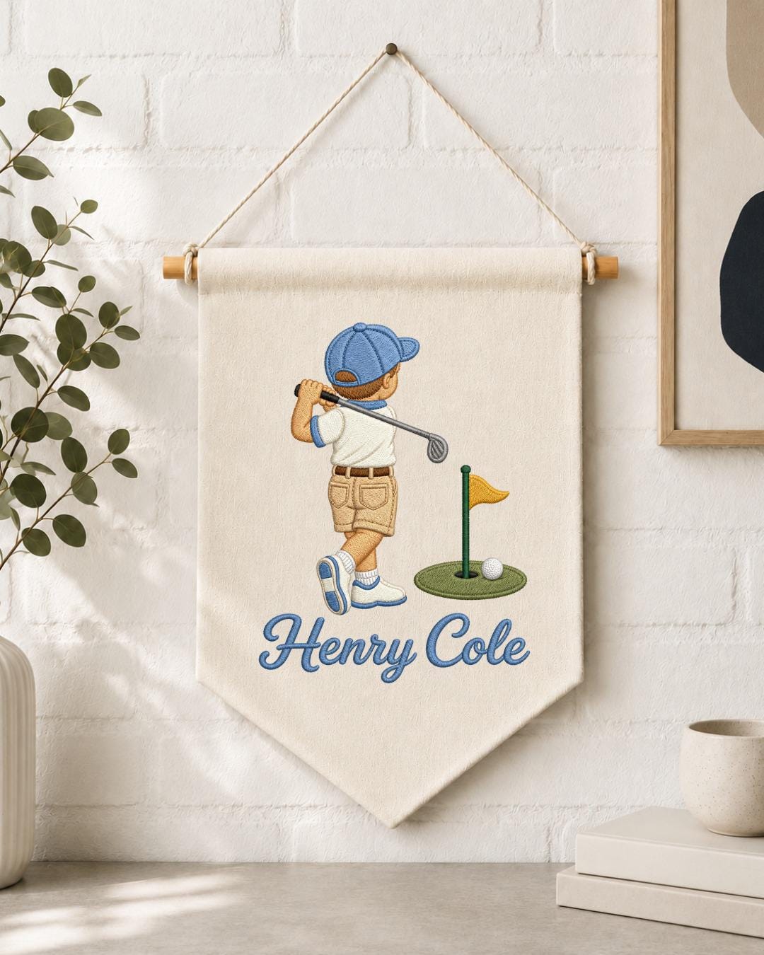 Personalized Golf Boy Embroidered Banner, Custom Name Golf Wall Hanging, Boys Golf Nursery Decor, Little Golfer Gift, Baby Boy Room Sign
