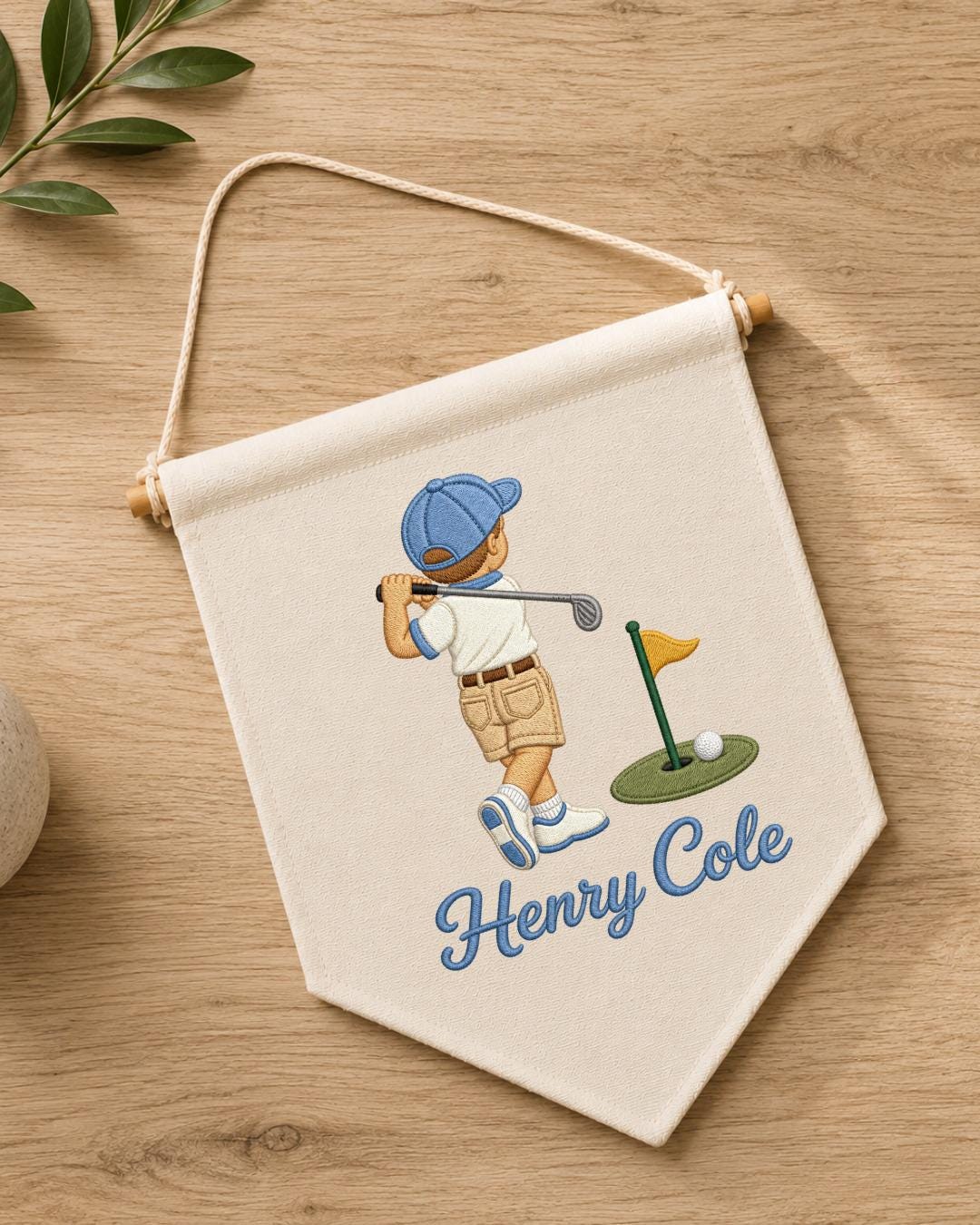 Personalized Golf Boy Embroidered Banner, Custom Name Golf Wall Hanging, Boys Golf Nursery Decor, Little Golfer Gift, Baby Boy Room Sign
