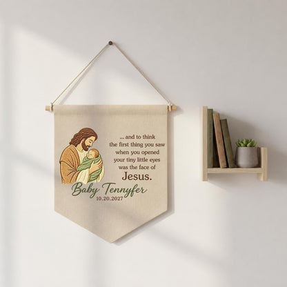 Personalized Christian Baby Memorial Banner, Embroidered Jesus Baby Keepsake, Infant Loss Remembrance Gift, Custom Angel Baby Wall Hanging