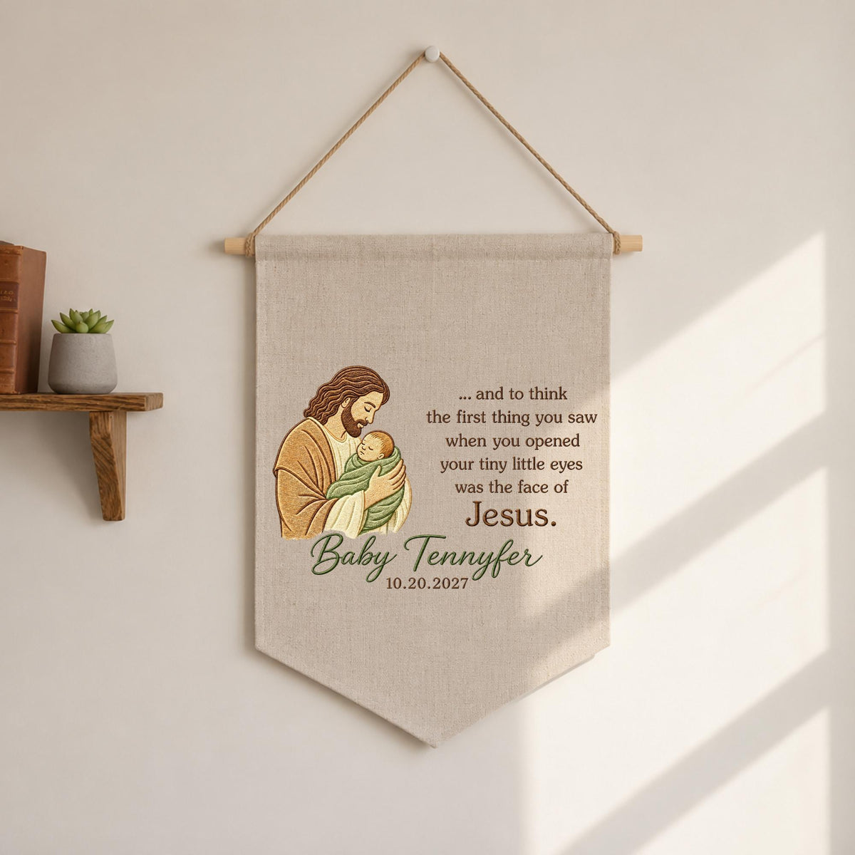 Personalized Christian Baby Memorial Banner, Embroidered Jesus Baby Keepsake, Infant Loss Remembrance Gift, Custom Angel Baby Wall Hanging