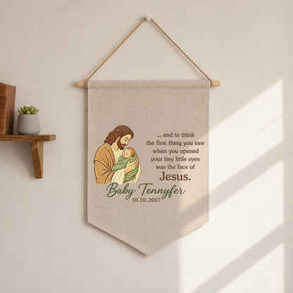 Personalized Christian Baby Memorial Banner, Embroidered Jesus Baby Keepsake, Infant Loss Remembrance Gift, Custom Angel Baby Wall Hanging