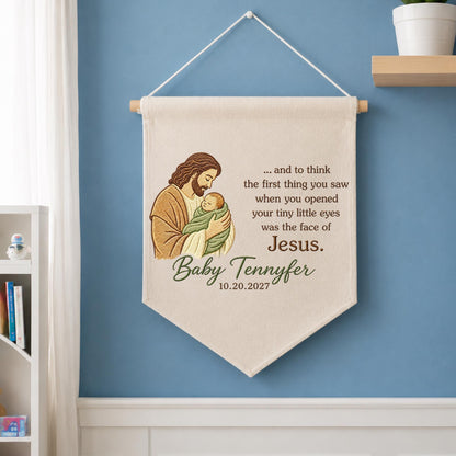 Personalized Christian Baby Memorial Banner, Embroidered Jesus Baby Keepsake, Infant Loss Remembrance Gift, Custom Angel Baby Wall Hanging
