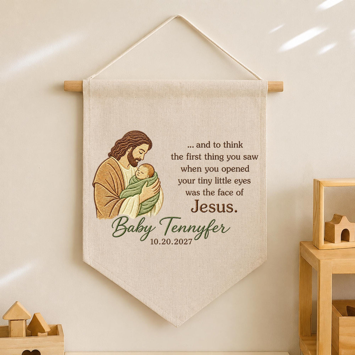 Personalized Christian Baby Memorial Banner, Embroidered Jesus Baby Keepsake, Infant Loss Remembrance Gift, Custom Angel Baby Wall Hanging
