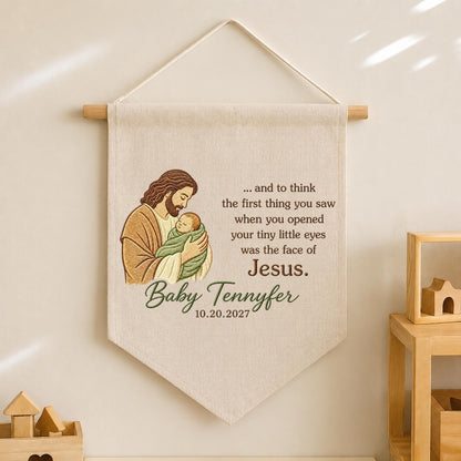 Personalized Christian Baby Memorial Banner, Embroidered Jesus Baby Keepsake, Infant Loss Remembrance Gift, Custom Angel Baby Wall Hanging