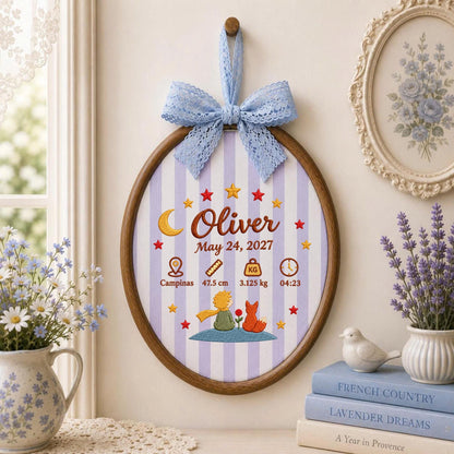 Personalized Baby Birth Stats Embroidered Ornament, Little Prince Baby Name Hoop, Newborn Announcement, Nursery Wall Decor, Baby Shower Gift