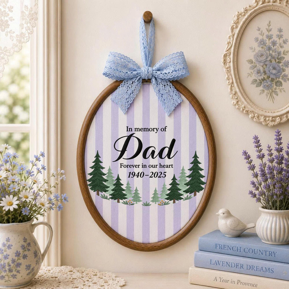Personalized Dad Memorial Embroidered Ornament, In Memory of Dad Keepsake, Loss of Father Sympathy Gift, Memorial Wall Decor