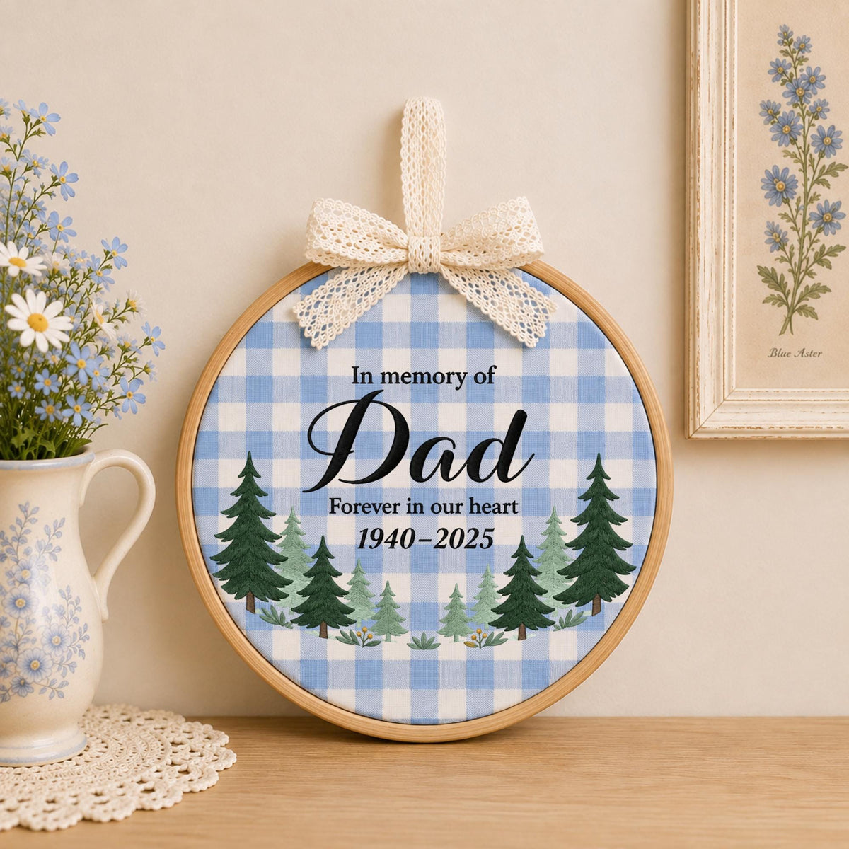 Personalized Dad Memorial Embroidered Ornament, In Memory of Dad Keepsake, Loss of Father Sympathy Gift, Memorial Wall Decor