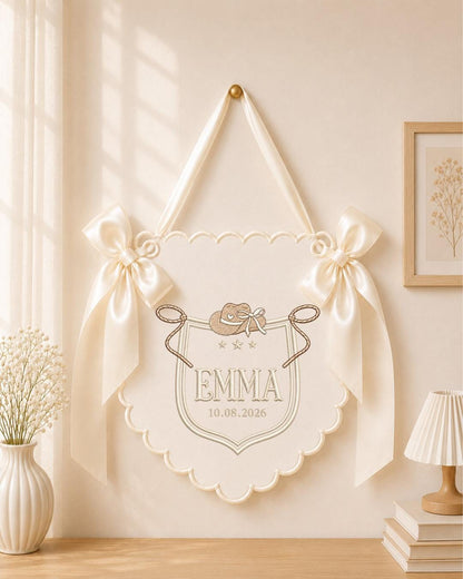 Personalized Cowgirl Embroidered Baby Name Banner, Custom Western Nursery Wall Hanging, Cowboy Hat Name Sign, Baby Shower Gift